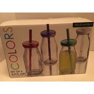 Juice Jars with Lids & Straws Set of 6 Stylesetter Colors 4.5” Tall
